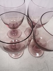 Vintage Libbey Wine Glasses Water Goblets Pink Stemmed Premiere Plum Set of 4