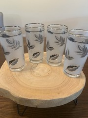 Vintage Libbey Silver Leaf Juice Glasses Set of 4 Frosted Mid Century 4 Inch