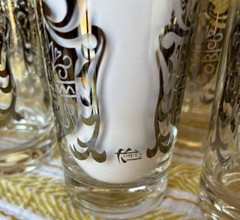 (7) Vintage Kimiko MCM Silver Knight Crest Highball Glass Set Of 7 Bar Water