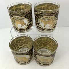 Jaguar print Tumblers MCM Gold/.Black Accents 3 1/2” X 3” VTG Unique 4 Total