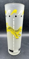 Vtg 50s Libbey Yellow LEOPARD Merry-Go-Round Frosted Glass 7″