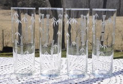 4 Libbey Frosted Bamboo Cooler Drinking Glasses 14 oz.