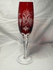Ajka Marsala Red Cut to Clear Crystal Fluted Champagne Made in Hungray