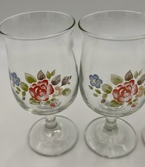 Libbey Tea Rose Goblets Set 4 Juice Wine Glasses 8 Oz Vintage Floral
