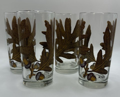 M Petti Glasses Set 4 Oak Leaf & Acorn Set 4 Tumbler High Ball Rare Signed MCM