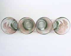 Vintage Swanky Swig Glass Tumbler Pink Green Iris Flower MCM 16oz Glasses Set 4