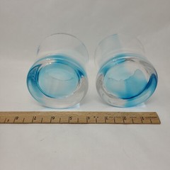 Vintage Blue Ribbon On The Rocks Glasses~Set of 2 Wiskey Glass Heavy Bottoms