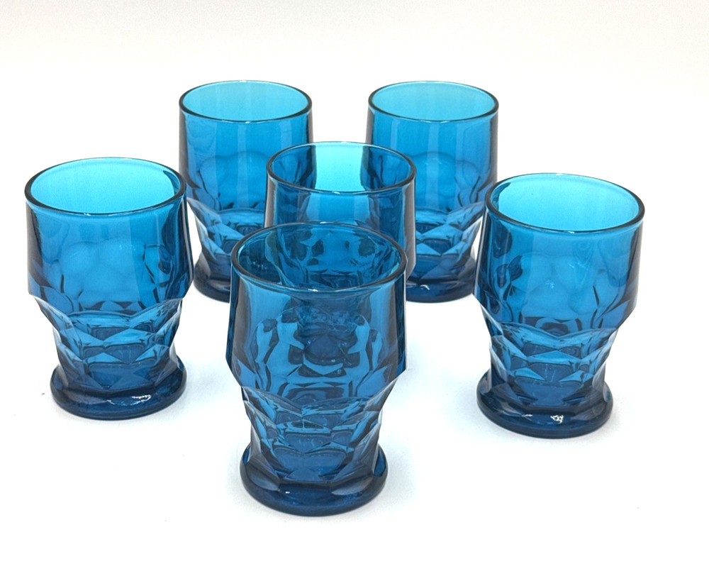Vintage Lot of 6 Viking Georgian Blue (Bluenique) Tumbler Honeycomb Glasses EUC