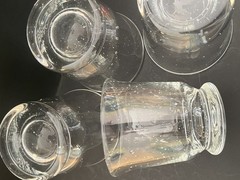 Old Fashion Footed Clear Bubble Glasses, Set Of 4, 3.75” Tall