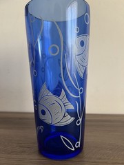 Vintage Hazel Atlas angel fish ritz blue cocktail shaker 2 Glasses 30s heavy