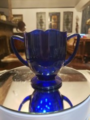 Open Handled Footed Sugar Bowl Cobalt Blue Glass New Martinsville #44 design
