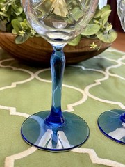 LENOX Lead Crystal Wine Glass Cobalt Blue Stem & Swag Drape w/22K Gold Rim 8″ H
