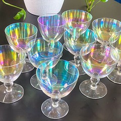 (10) Vintage IRIDESCENT Rainbow Bubble Wine Liqueur Stemware Glasses Elegant 4″