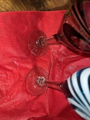 Vintage Hand Blown Wine Water Glasses Goblets Red & Black and Aqua Blue 2