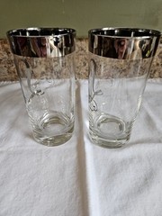 Vintage DorothyThorpe 2 Silver Rim Highball Glasses Scroll L Monogram MCM 1960’s