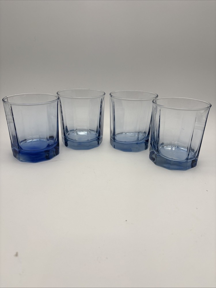 Anchor Hocking Reflections Blue Essex 10 Panel Set Of 4 Rocks Juice Glasses 10oz
