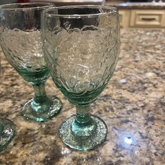 Set of 4 Libbey Green Water Glass Goblets Orchard Fruit 7″ tall 12 fl oz Vintage