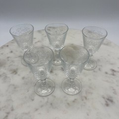SET OF Five ACID ETCHED WINE GLASSES FROM THE 1930’S