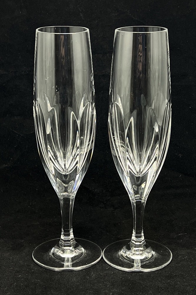 Gorham Crystal Sonja Champagne Flute Clear Cut Panels 8in 2Pc Set