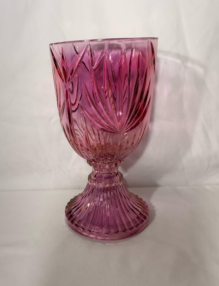 Pink Cut Glass Decorative Glass Goblet 7.5 in Height 4.5 in Diameter