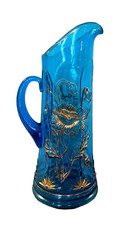Antique Transparent Blue Original Poppy with Gold Accents – Pitcher & 6 Tumblers