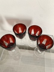 Cristal D’Arques Durand Gothic Cordials Ruby Red Cut To Clear Set of (4) 3-1/4″