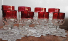 King’s Crown Red Ruby or Pink Cranberry Tiffin Franciscan? 4 Tumbler & 4 Cordial