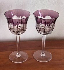 Set of 2 Waterford Crystal Wine Glass Water Goblets Cased Cut Simply Lilac Purpl
