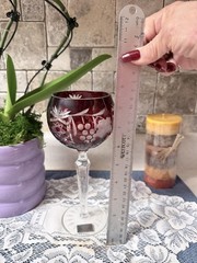Godinger Ruby Red Cut Crystal Wine Glass Grapes Floral Tall Stemware Romania
