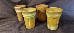 4 ADA clay Frankoma Pottery Tumblers – Prairie Green Wagon Wheel 80c