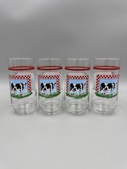 Vintage Fannies Farm Cow Glass Tumblers Set of 4 Glasses Farmhouse Kitchen USA