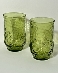Vintage Anchor Hocking Heritage Hill Juice Glass Set Bullseye Avocado Green 4″