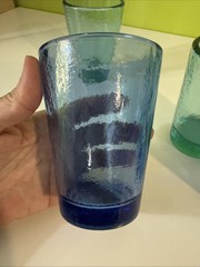 Fire & Light 12oz Tumblers Textured Glass Set Of 4: 2 Aqua And 2 Cobalt