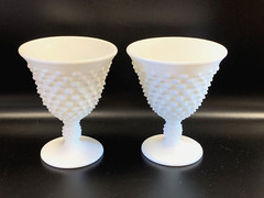 Set Of 2 Fenton Milk Glass Hobnail Small Wine Goblets Flared Rim VERY RARE 4.25″