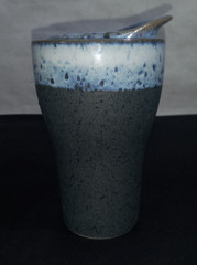 Vintage Blue Drip Glaze Ceramic Stoneware Tumbler Coffee Cup w/Lid – 5 1/2″