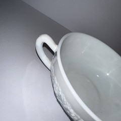 Set of 2 VTG Vitrock Milk Glass Floral Cream Soup 2 Handle Bowls Anchor Hocking