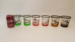 6 MID CENTURY MODERN HIGHBALL OLD FASHION DRINK SILVER GLASSES ABSTRACT ANIMALS