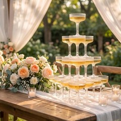 Goodluck 4-Tier Champagne Tower – 20PCS 7oz Clear Plastic Flutes Wedding Party
