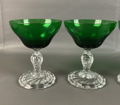 4 Fostoria Crystal w Empire Green Colonial Dame Elegant Pressed Glasses Sherbet