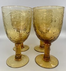 4 Baroque Amber by GLOBAL AMICI Water Goblets Handblown Raised Design EC
