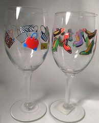 Set of 2 Wine Drinking Glasses Multicolor Handbags Shoes Fashionista 7″ Tall