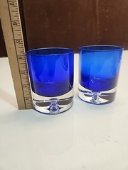 2 Block Cobalt Blue Bubble Bottom Old Fashioned Lowball Glasses
