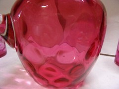 Antique, Victorian, 5 Pc., Cranberry Thumbprint, Art Glass Water Set