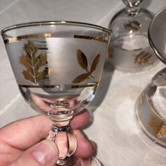 Vintage 3 Libbey Frosted Gold Leaf Cordial Ball Stem Glasses 1960’s MCM
