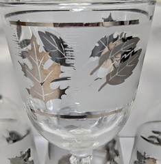 Vintage Libbey Silver Foliage Stemmed Wine Glasses Set Of 6 MCM Barware 5.75 In.