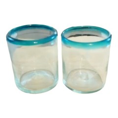 Teal Clear Hand Blown Art Glass Tumblers Set of 2