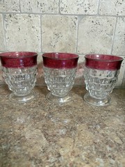 3 Fostoria Whitehall Red Rim Juice Glasses