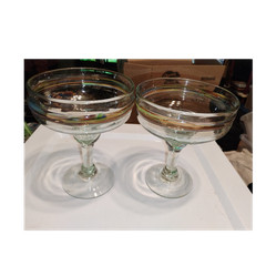 Clear and Multicolor Glass Margarita Glasses Set of 2, Glossy Finish