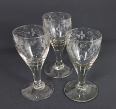 3 Glasses/Foot Cups, Hand Engraved, England, About 1860 – 1880 AL265
