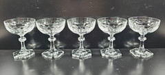 (5) Villeroy & Boch Basketweave Champagne Glasses Set Crystal Clear Cut Etch Lot